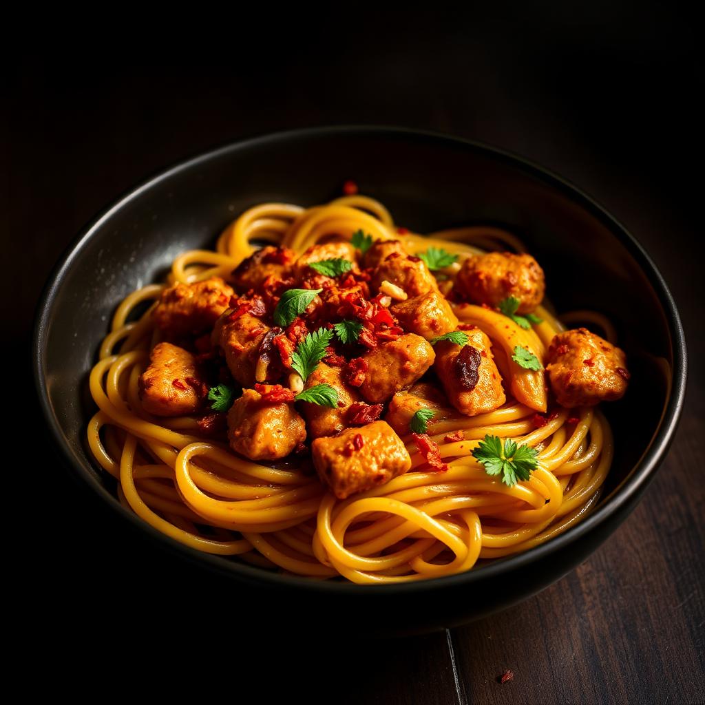 Spicy naga chicken pasta